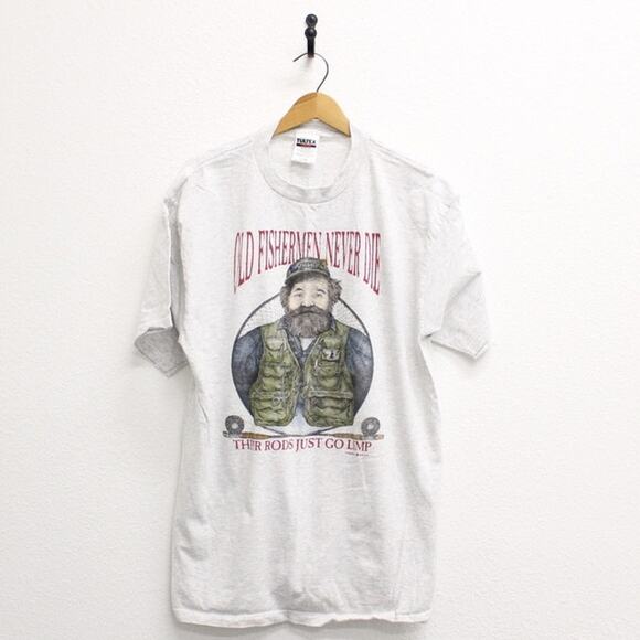 Vintage Old Fishermen Never Die T Shirt XL - Picture 1 of 7